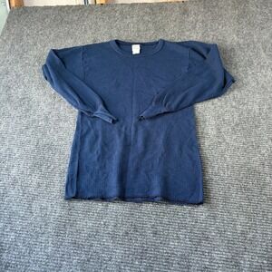 Basic Editions Mens X-Large Navy Blue Waffle Knit Thermal Long Sleeve Shirt
